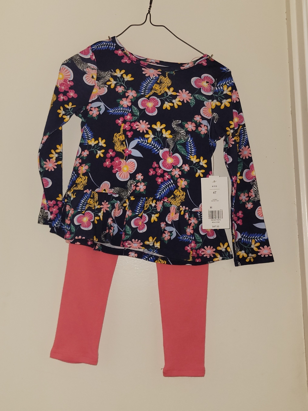 Girls Navy Floral Peplum Top - Pink & Yellow Flower Print Pink Pants